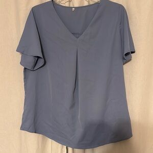 Gray and Blue Flutter Sleeve Boxy Blouse